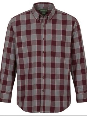 HAGGAR Plaid Collared Button Down Shirt, Men’s M, Maroon Gray